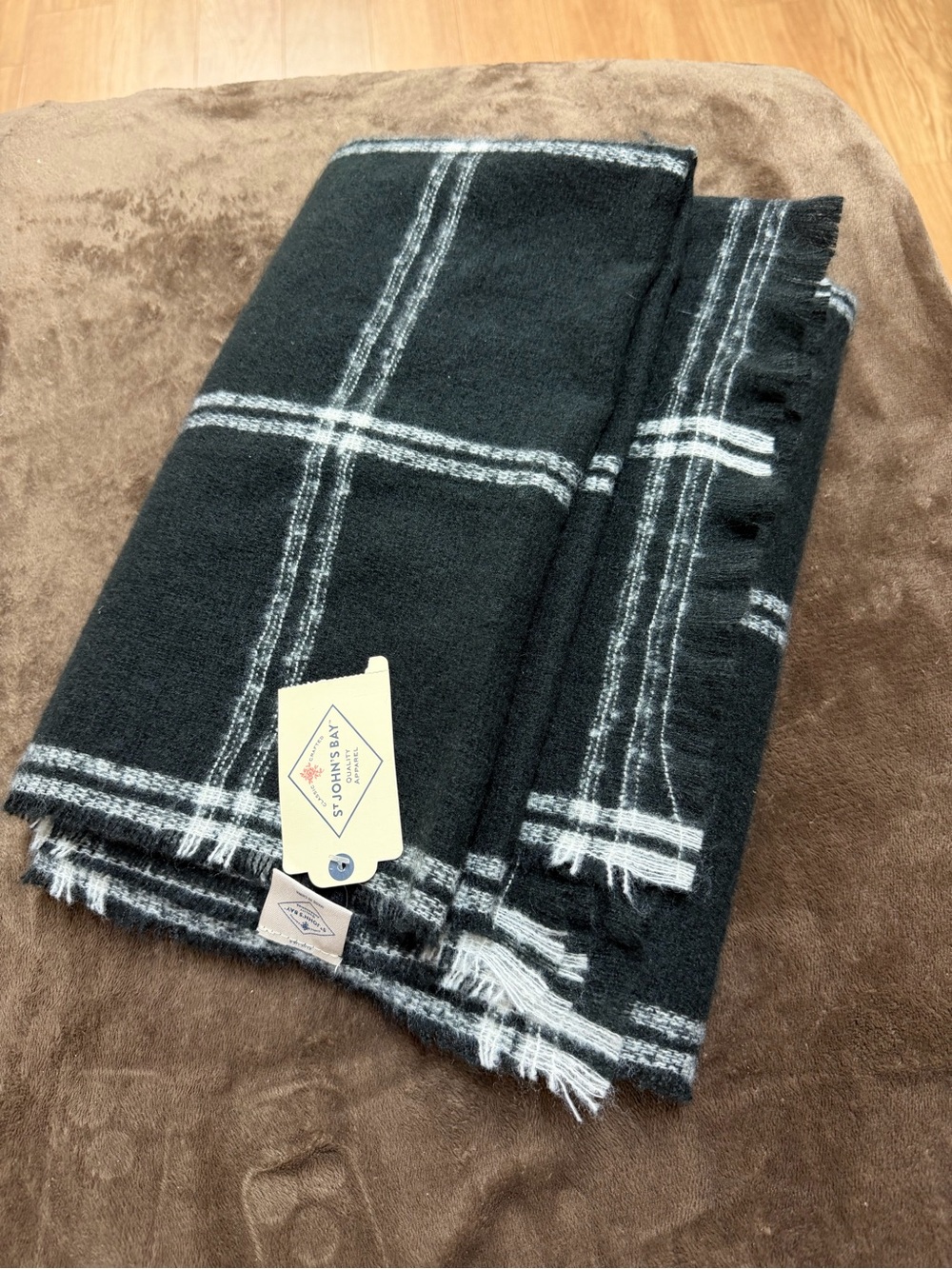 St. John's Bay Black and White Plaid Throw